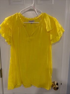 Nanette Lepore Bright Yellow Ruffle Sleeve Blouse